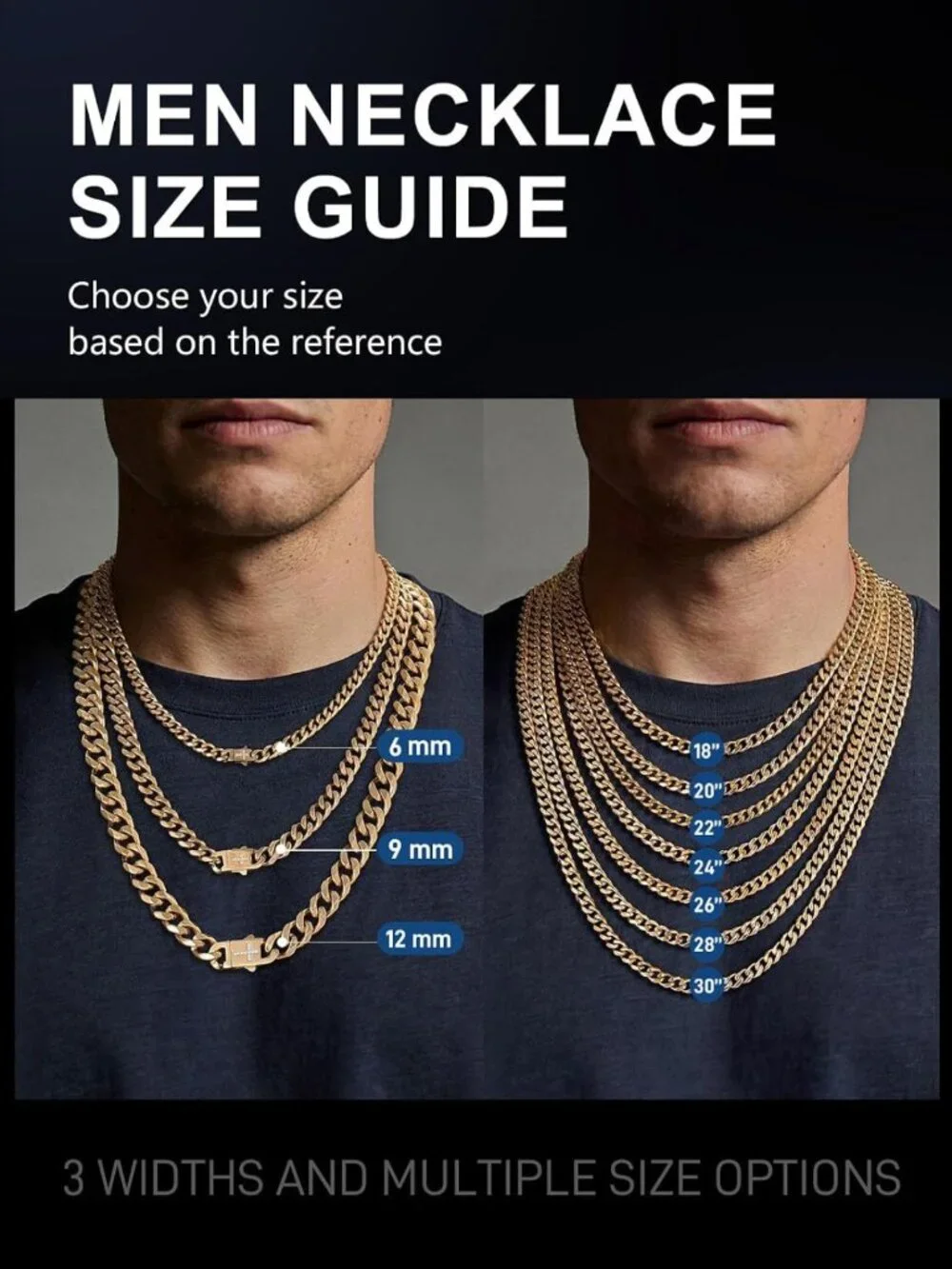 Men's Stainless Steel Cuban Link Chain Necklace, 18-30 Inch Daily Wear Accessory